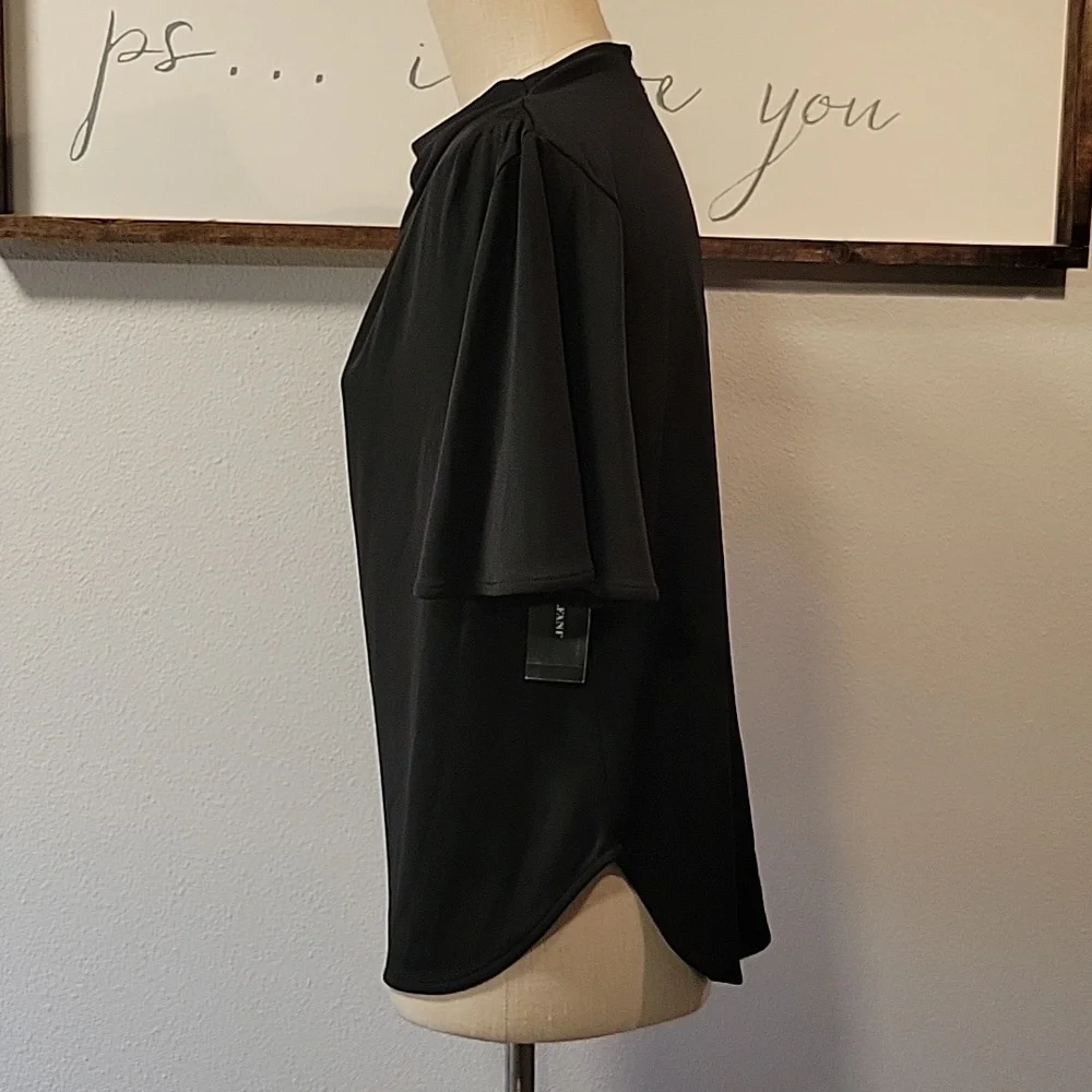 Alfani Black Draped Neck Flutter Sleeve Top - Picture 2 of 12